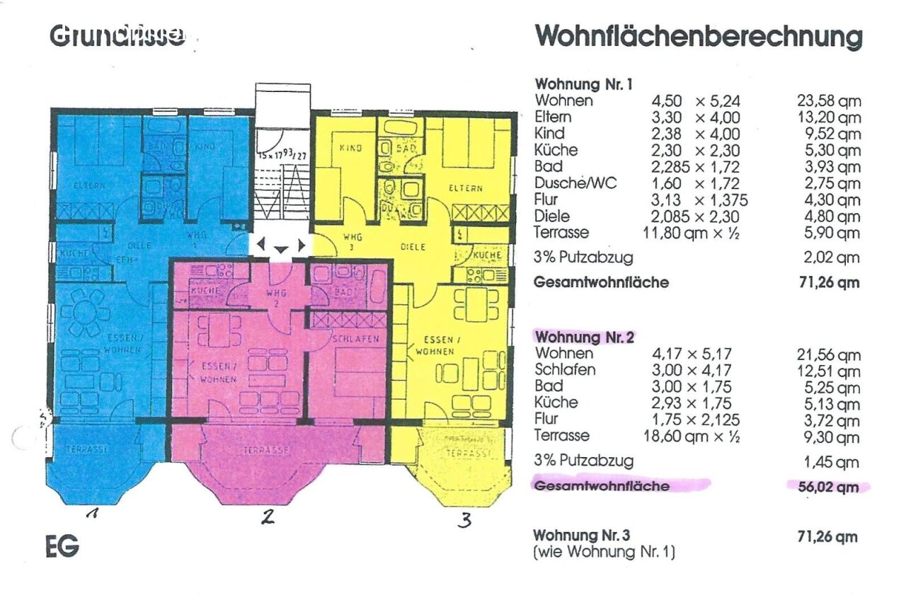Grundriss der Wohnung Nr. 2.