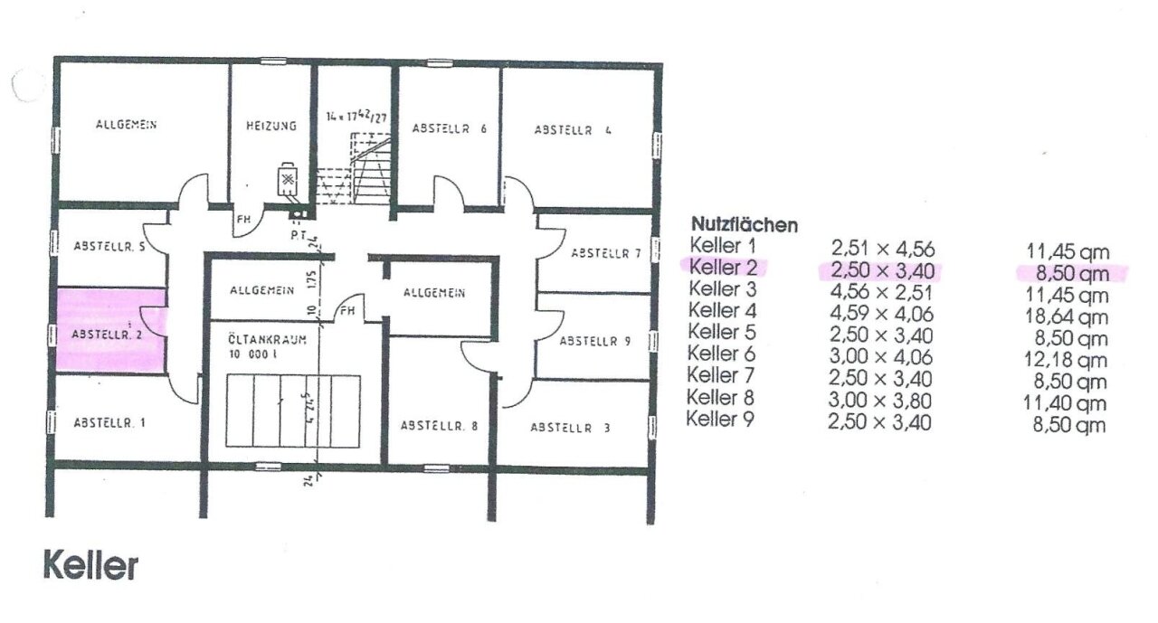 Grundriss des Kellers der Wohnung Nr. 2.