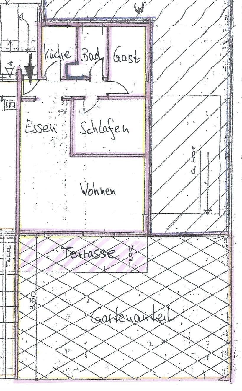 Grundriss der Wohnung samt Gartenanteil